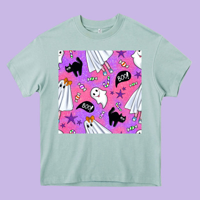 Cute Ghost Halloween Seamless Pattern Heavy Core Tee Designed By Bundleandbundleshop