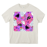 Cream cute ghost halloween seamless pattern Heavy Core Tee - BundleAndBundleShop