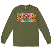 Army Green mama bear with sunflowers and glasses license plate Long Sleeve Tee - Artiststas