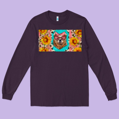 Mama Bear With Sunflowers And Glasses License Plate Long Sleeve Tee Designed By Artiststas