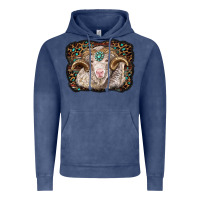 Vintage Denim merino ram with leopard background Vintage Hoodie - BarkalooDesign