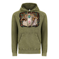 Vintage Olive merino ram with leopard background Vintage Hoodie - BarkalooDesign