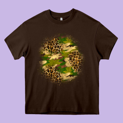Camouflage And Leopard Patch Heavy Core Tee Designed By Bundleandbundleshop