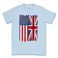 Dusty Blue united states with united kingdom flag mix us and uk union jack Classic Tee - linhVisuals