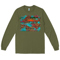 Army Green western serape leopard turquoise  background Long Sleeve Tee - Artiststas