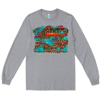 Heather Grey western serape leopard turquoise  background Long Sleeve Tee - Artiststas