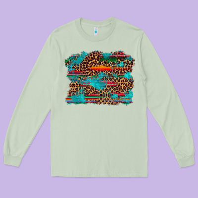 Western Serape Leopard Turquoise  Background Long Sleeve Tee Designed By Artiststas