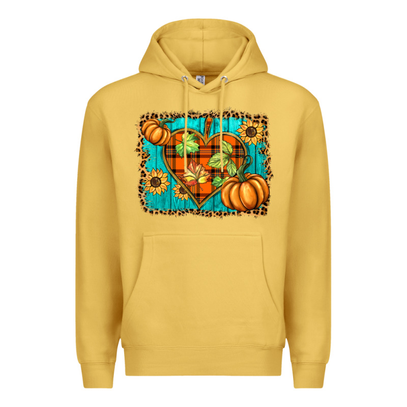 Fall Pumpkins And Sunflowers Heart Premium Hoodie by BarkalooDesign | Teevron