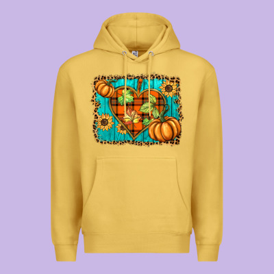Fall Pumpkins And Sunflowers Heart Premium Hoodie Designed By Barkaloodesign