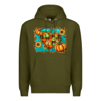 Army Green fall pumpkins and sunflowers heart Premium Hoodie - BarkalooDesign