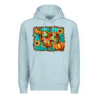 Blue Mist fall pumpkins and sunflowers heart Premium Hoodie - BarkalooDesign