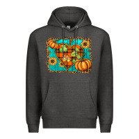 Charcoal Heather fall pumpkins and sunflowers heart Premium Hoodie - BarkalooDesign