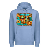 Colony Blue fall pumpkins and sunflowers heart Premium Hoodie - BarkalooDesign