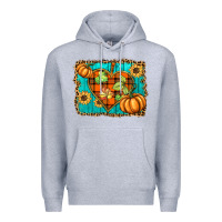 Heather Grey fall pumpkins and sunflowers heart Premium Hoodie - BarkalooDesign
