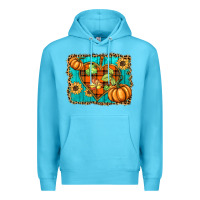 Ocean Blue fall pumpkins and sunflowers heart Premium Hoodie - BarkalooDesign