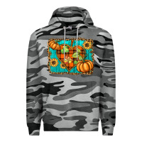 Slate Camo fall pumpkins and sunflowers heart Premium Hoodie - BarkalooDesign