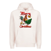 Pale Pink merry christmas chickens Premium Hoodie - RanaPortraitStore