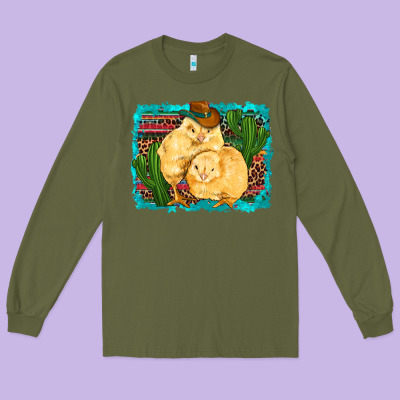 Western Cowboy Chicks Cactus Coop Animals  Leopard Serape Turquoise Long Sleeve Tee Designed By Artiststas