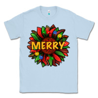 Dusty Blue merry christmas with light sunflower bbs Classic Tee - BundleAndBundleShop