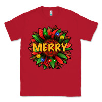 Red merry christmas with light sunflower bbs Classic Tee - BundleAndBundleShop