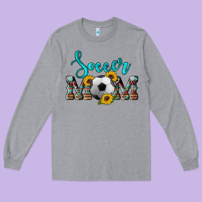 Western Leopard Cowhide Sunflowers  Glitter Mom Soccer Long Sleeve Tee Designed By Artiststas