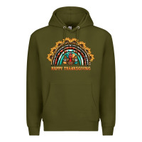 Army Green happy thanksgiving rainbow Premium Hoodie - BarkalooDesign