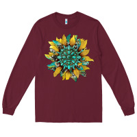 Burgundy sunflower with gemstone and cowhide Long Sleeve Tee - Artiststas