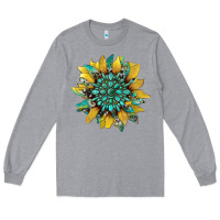 Heather Grey sunflower with gemstone and cowhide Long Sleeve Tee - Artiststas