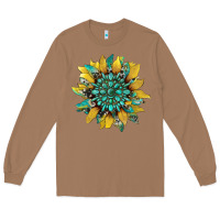 Toasted Coconut sunflower with gemstone and cowhide Long Sleeve Tee - Artiststas