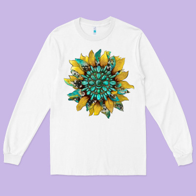 Sunflower With Gemstone And Cowhide Long Sleeve Tee Designed By Artiststas