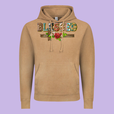 Blessed And Floral Cross Vintage Hoodie Designed By Barkaloodesign