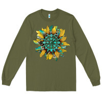 Army Green sunflower with gemstone and cowhide Long Sleeve Tee - Artiststas