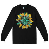 Black sunflower with gemstone and cowhide Long Sleeve Tee - Artiststas