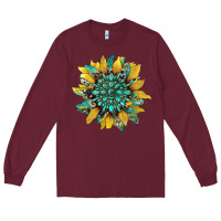 Burgundy sunflower with gemstone and cowhide Long Sleeve Tee - Artiststas