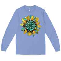 Colony Blue sunflower with gemstone and cowhide Long Sleeve Tee - Artiststas