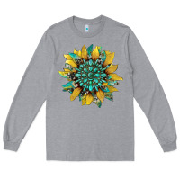 Heather Grey sunflower with gemstone and cowhide Long Sleeve Tee - Artiststas