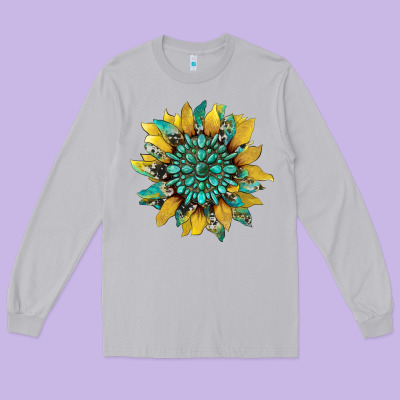 Sunflower With Gemstone And Cowhide Long Sleeve Tee Designed By Artiststas