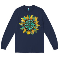 Navy sunflower with gemstone and cowhide Long Sleeve Tee - Artiststas