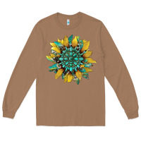 Toasted Coconut sunflower with gemstone and cowhide Long Sleeve Tee - Artiststas