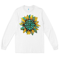 White sunflower with gemstone and cowhide Long Sleeve Tee - Artiststas