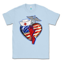 Dusty Blue patriotic nurse love Classic Tee - BarkalooDesign
