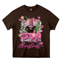 Chocolate Brown Pink Christmas Truck Gnome Heavy Core Tee - FaDigitalArtStudio