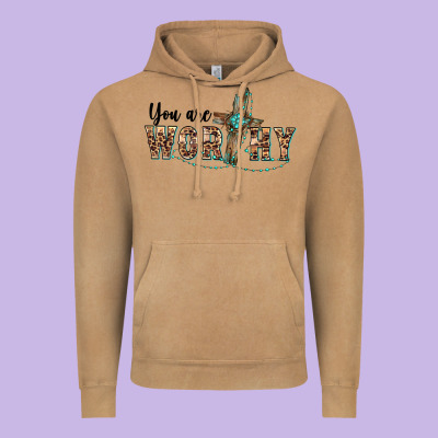 You Are Worthy Cross Vintage Hoodie Designed By Barkaloodesign