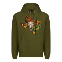 Army Green bull skull texas map western Premium Hoodie - BarkalooDesign