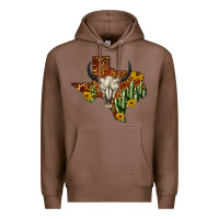 Chestnut bull skull texas map western Premium Hoodie - BarkalooDesign