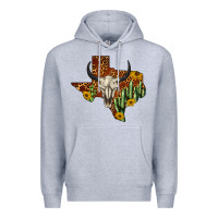 Heather Grey bull skull texas map western Premium Hoodie - BarkalooDesign
