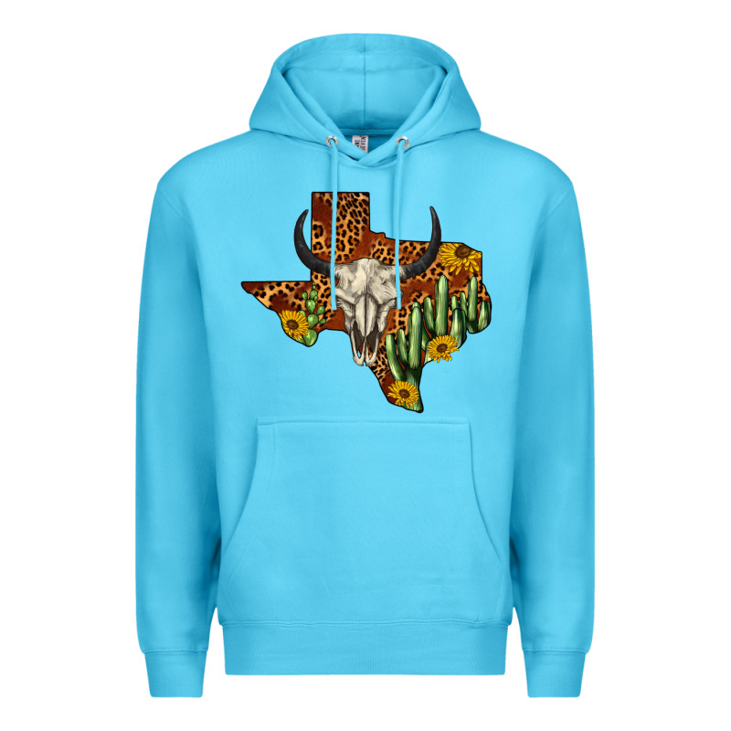 Bull Skull Texas Map Western Premium Hoodie by BarkalooDesign | Teevron