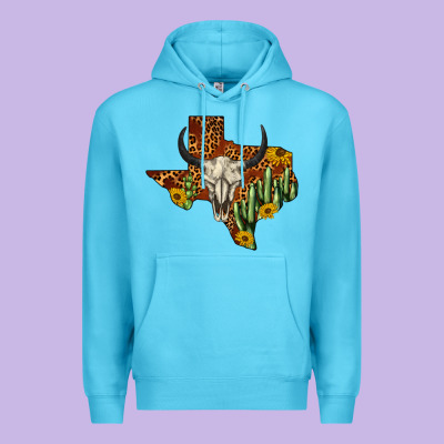 Bull Skull Texas Map Western Premium Hoodie Designed By Barkaloodesign
