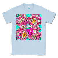 Dusty Blue hairstylist coffee cups and daisy with leopard seamless pattern bbs Classic Tee - BundleAndBundleShop