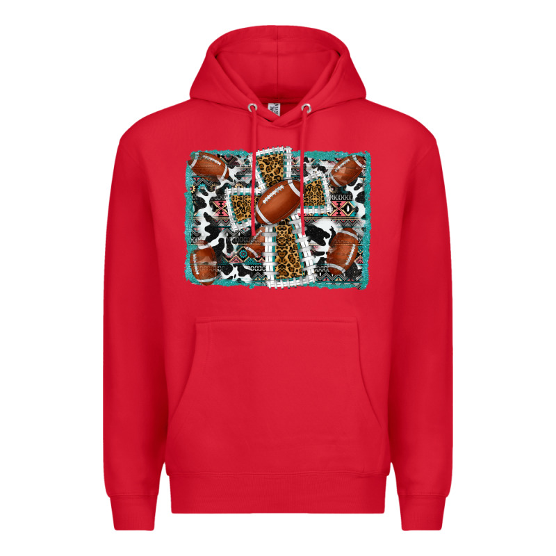 Football Cross Aztec Leopard Background Premium Hoodie by RanaPortraitStore | Teevron